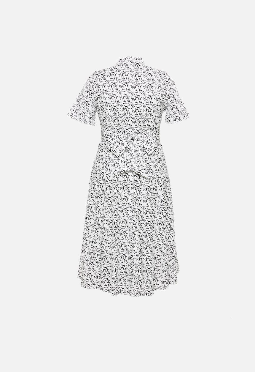 AMANDA LAIRD CHERRY - Flared midi shirt dress with mandarin collar - white & black