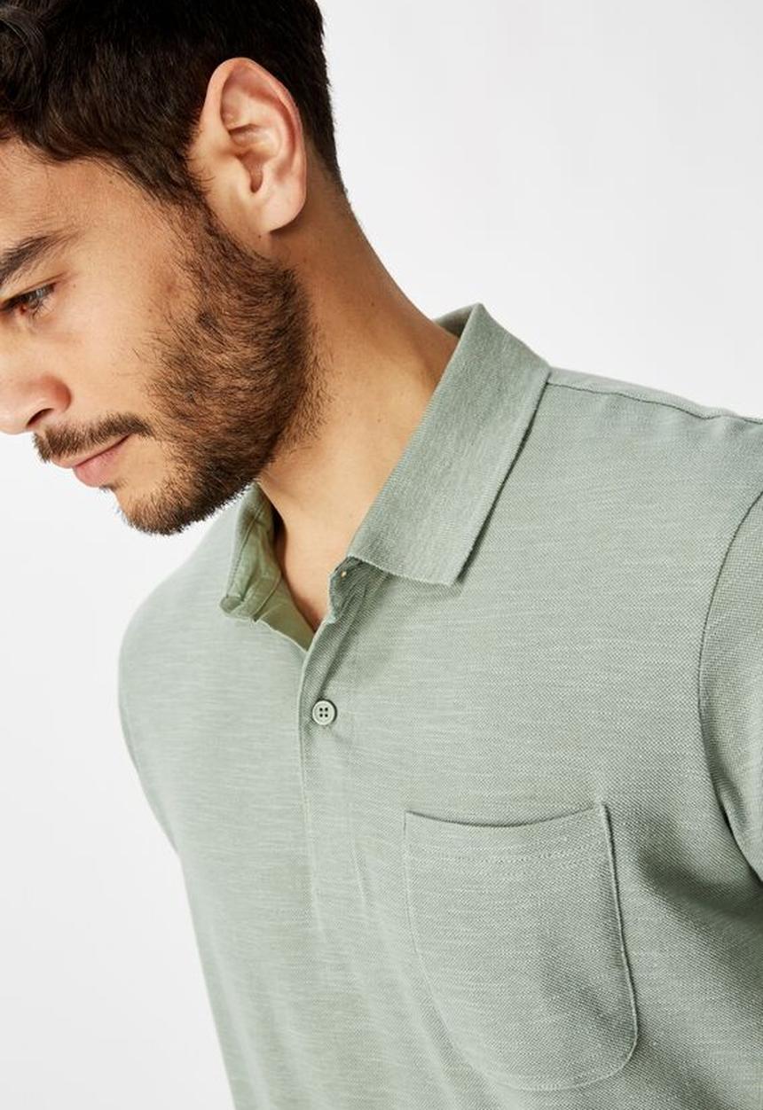 Cotton On - Brunswick slub polo - antique green texture
