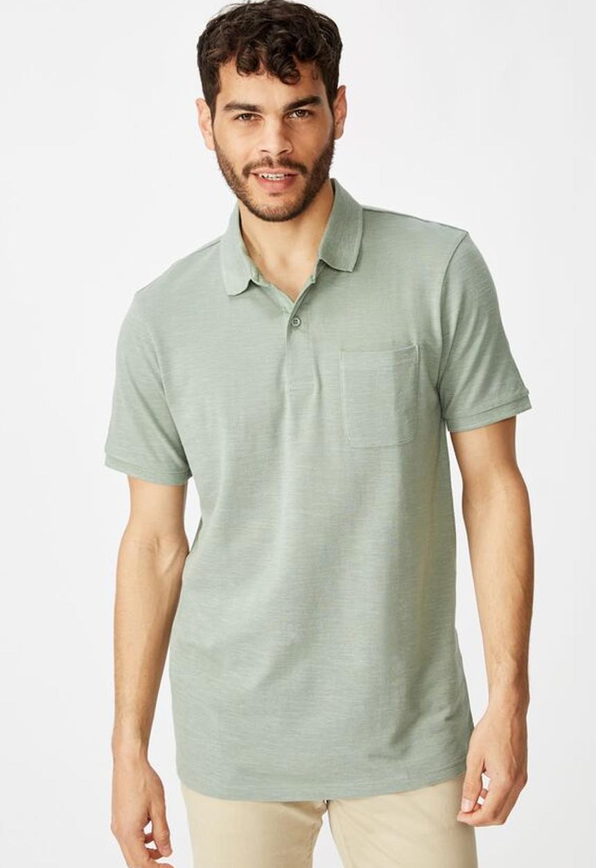 Cotton On - Brunswick slub polo - antique green texture