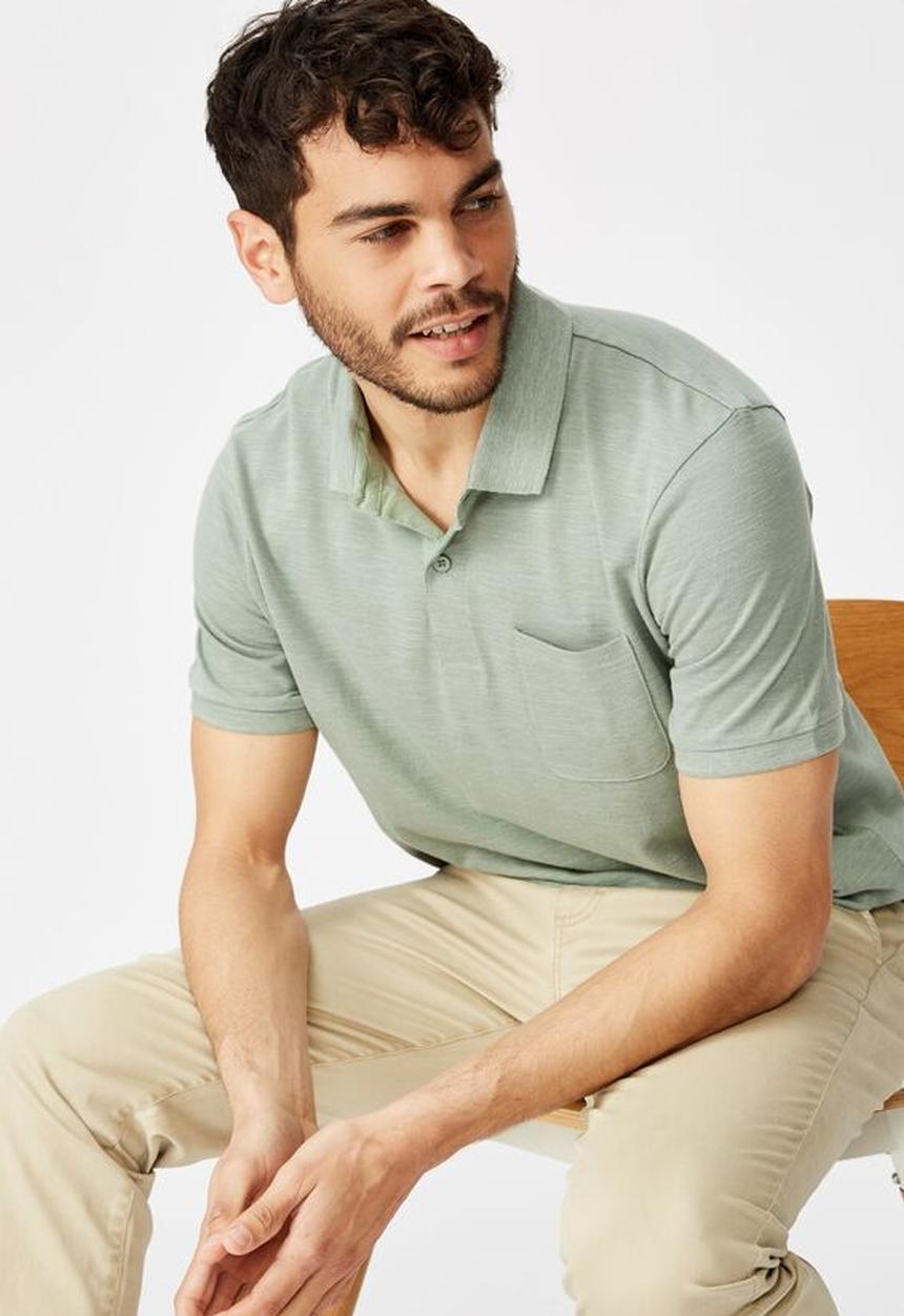 Cotton On - Brunswick slub polo - antique green texture