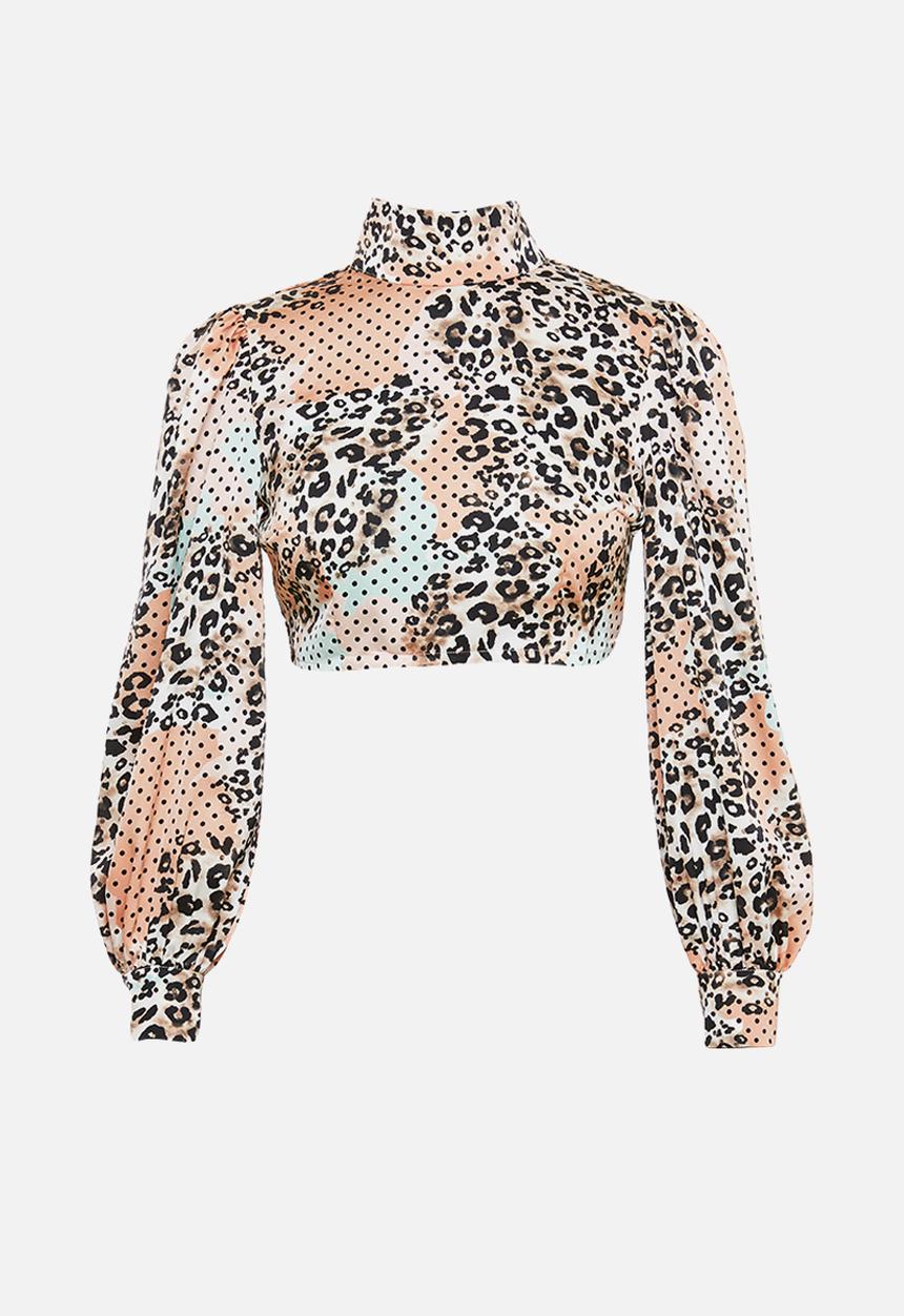 Glamorous - Petite high neck animal blouse - multi