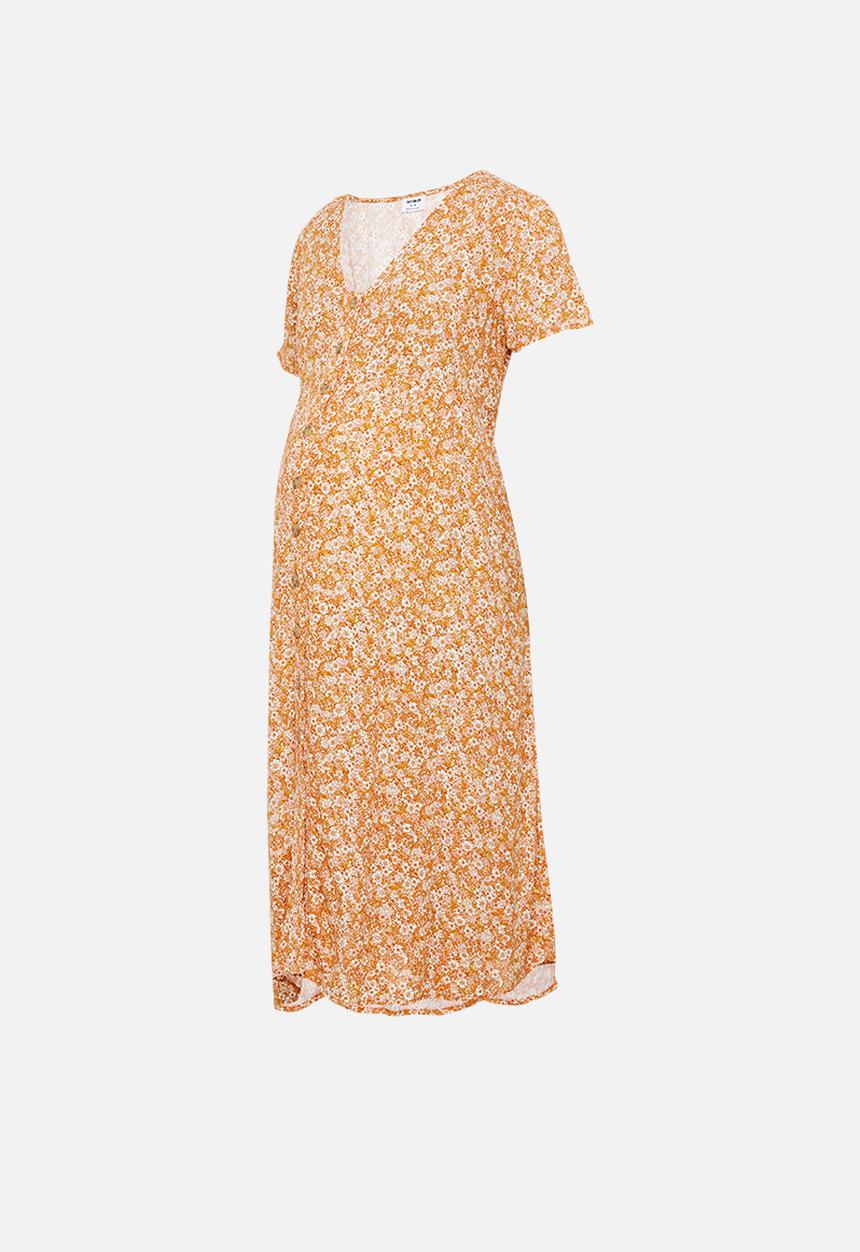 Cotton On - Maternity woven button front midi dress stephanie floral - rust 