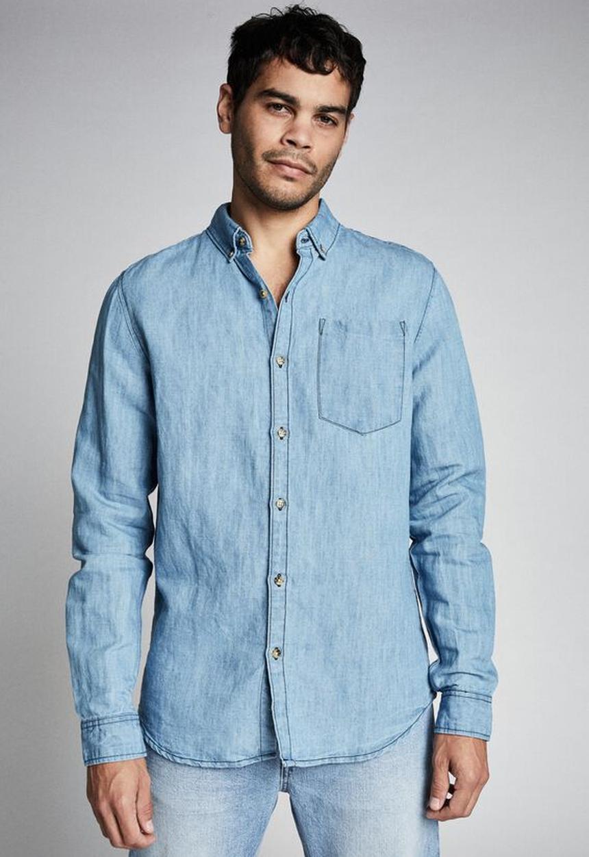 Cotton On - Premium denim linen shirt - light indigo