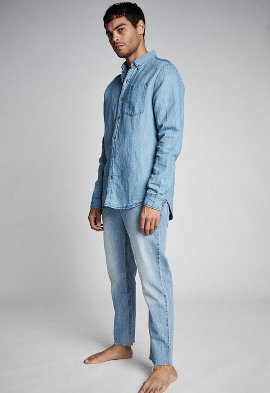 Cotton On - Premium denim linen shirt - light indigo