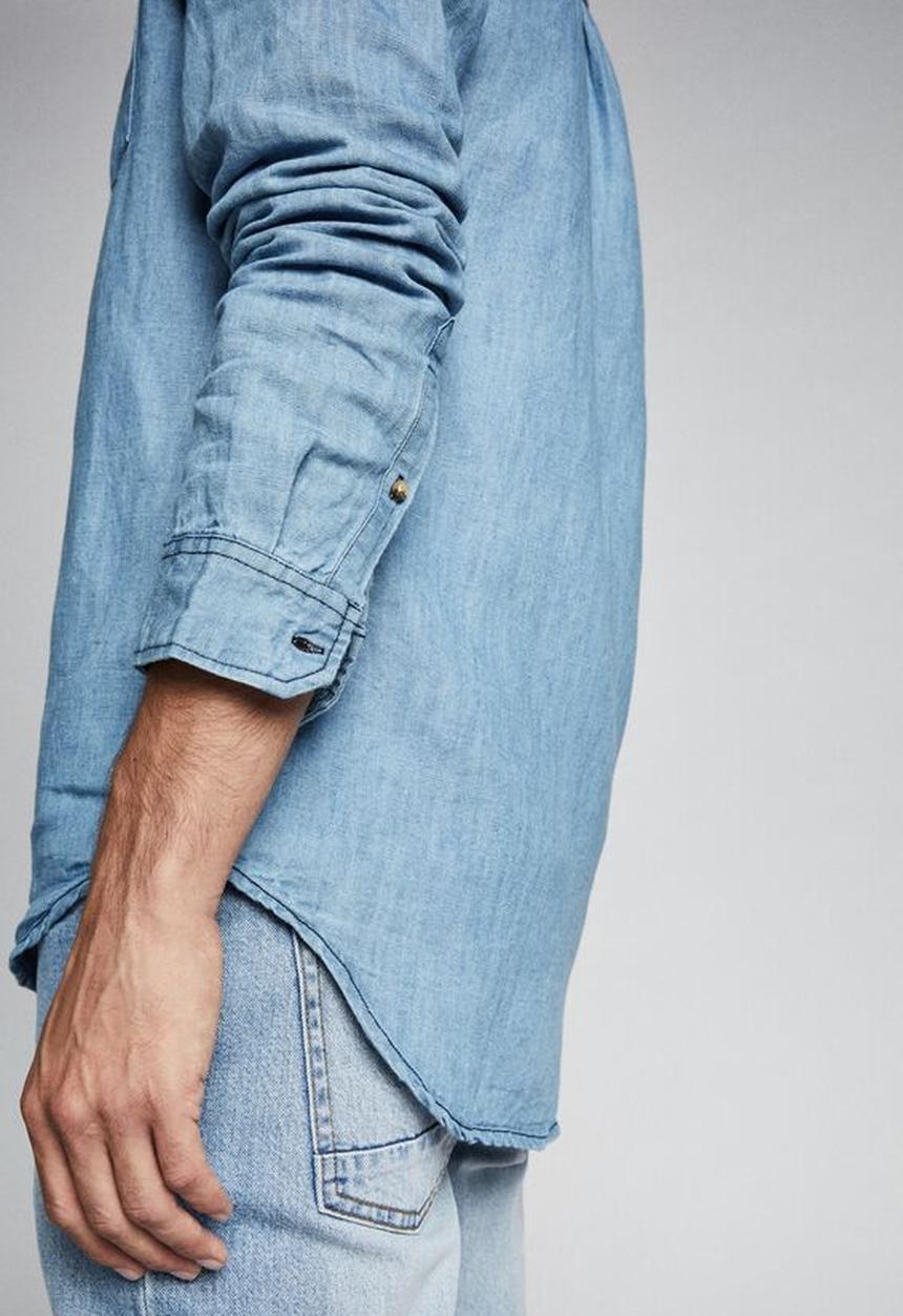 Cotton On - Premium denim linen shirt - light indigo
