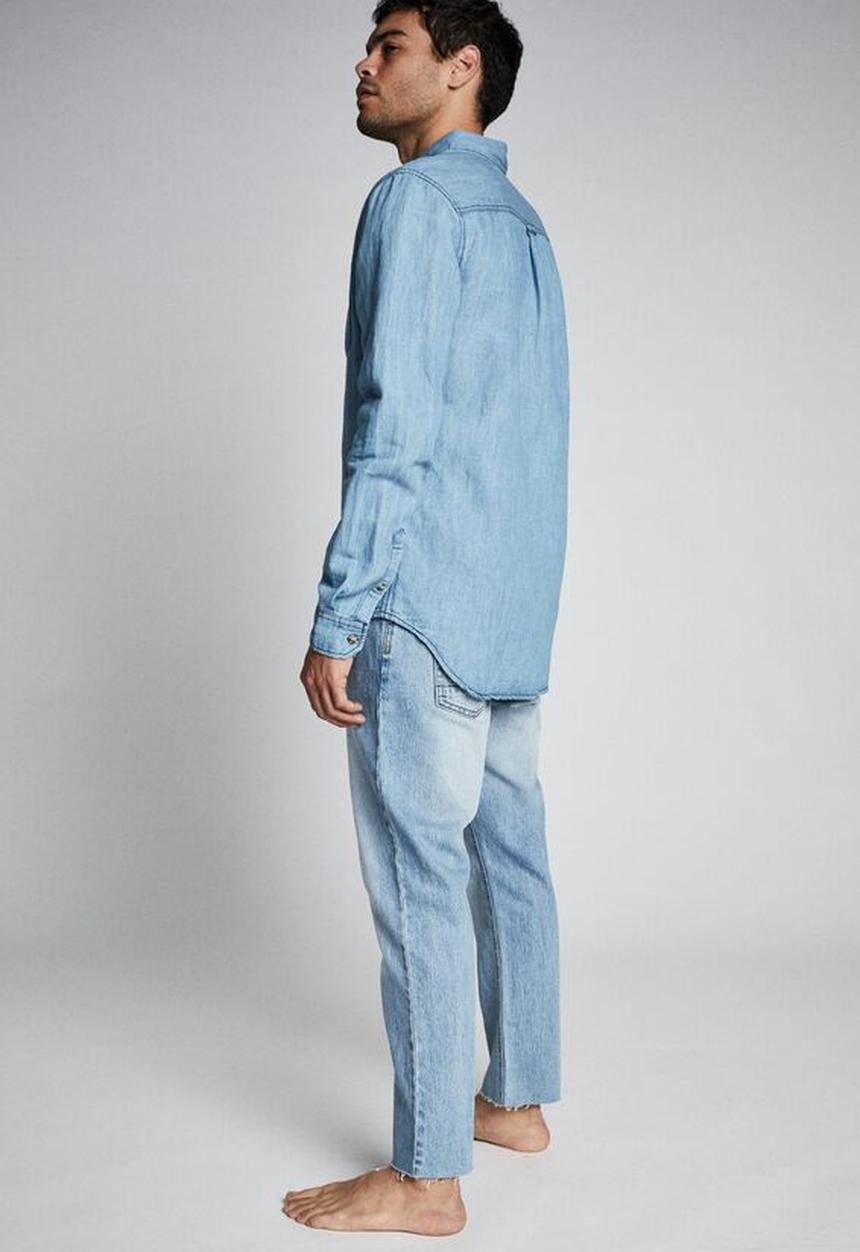 Cotton On - Premium denim linen shirt - light indigo