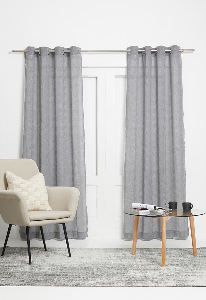 Sixth Floor - Self stripe eyelet curtain - charcoal