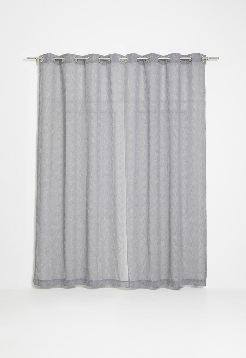 Sixth Floor - Self stripe extra length eyelet curtain - charcoal