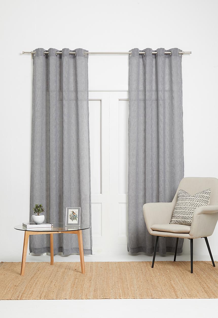 Sixth Floor - Self stripe extra length eyelet curtain - charcoal