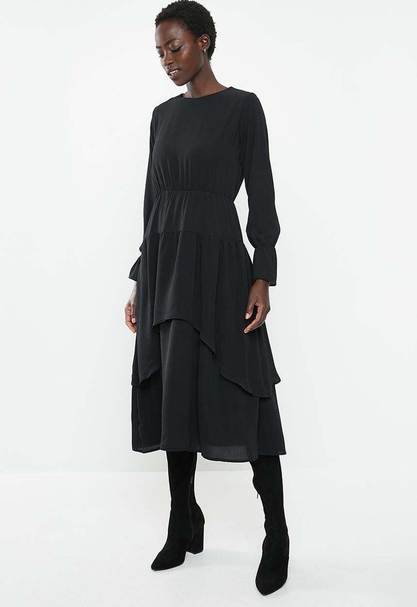 edit - Tiered romantic midi dress - black