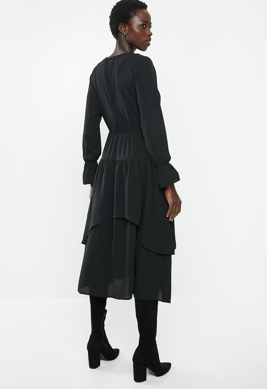 edit - Tiered romantic midi dress - black