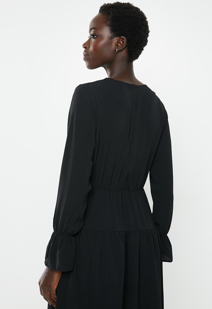 edit - Tiered romantic midi dress - black