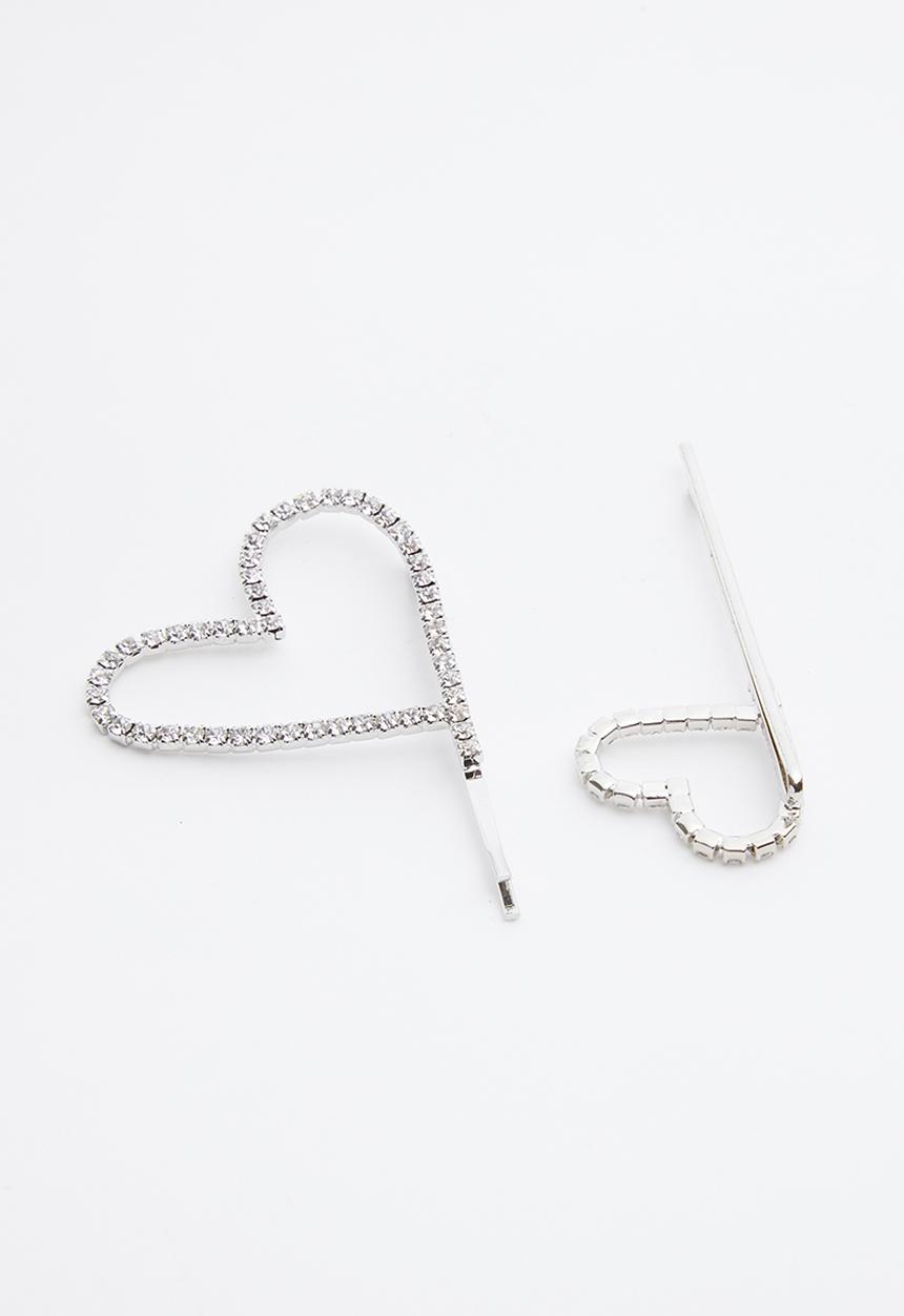 Superbalist - 2 pack heart hair slide set - silver