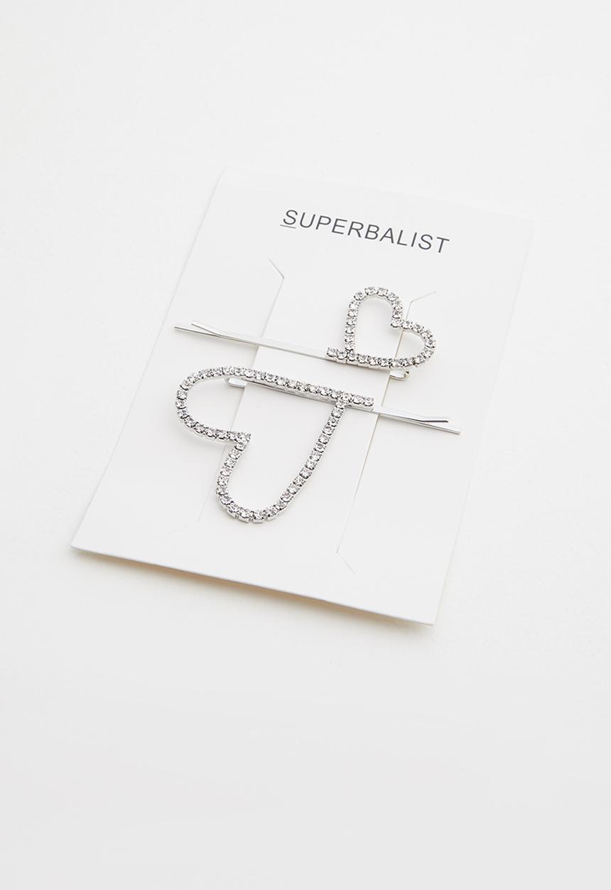 Superbalist - 2 pack heart hair slide set - silver