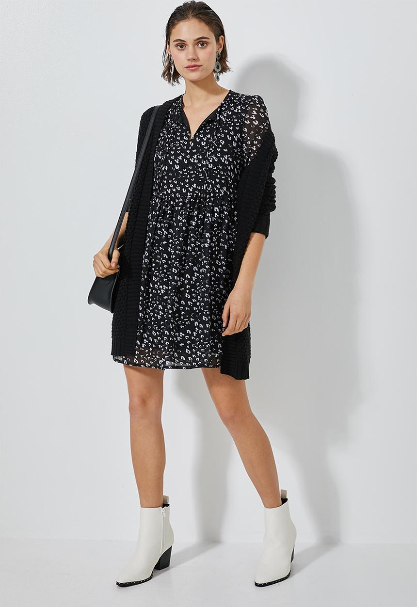 Superbalist - Chiffon babydoll dress - black & white 