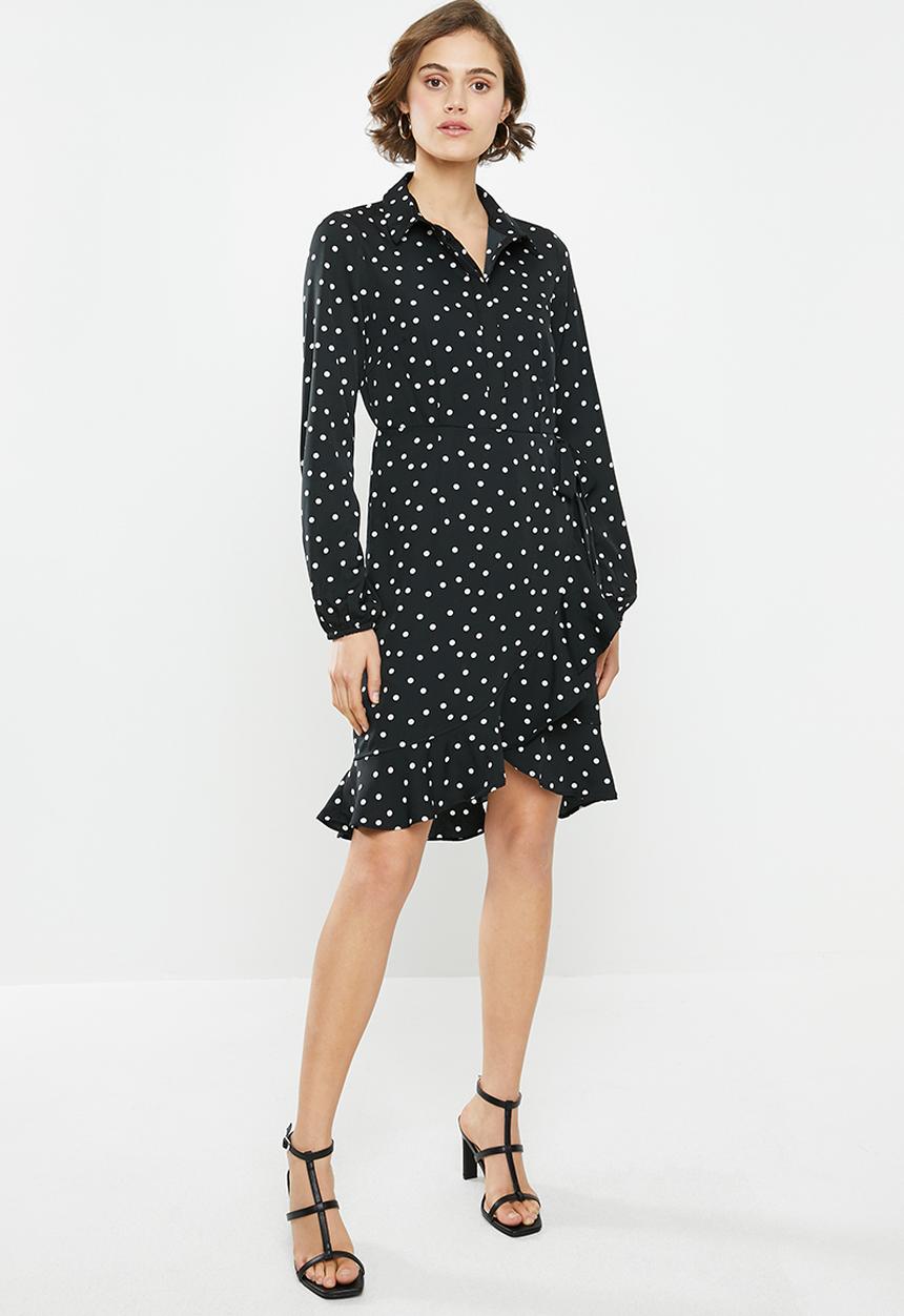 Vero Moda - Windy henna long sleeve shirt dress - black & white 