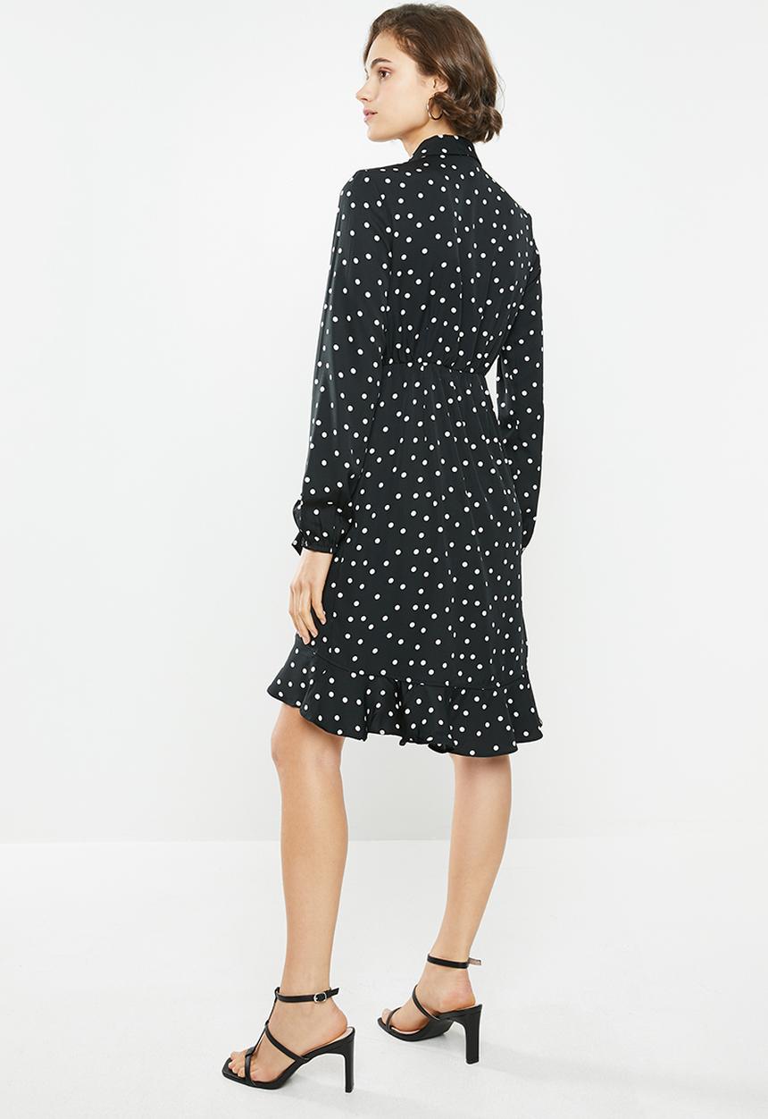 Vero Moda - Windy henna long sleeve shirt dress - black & white 