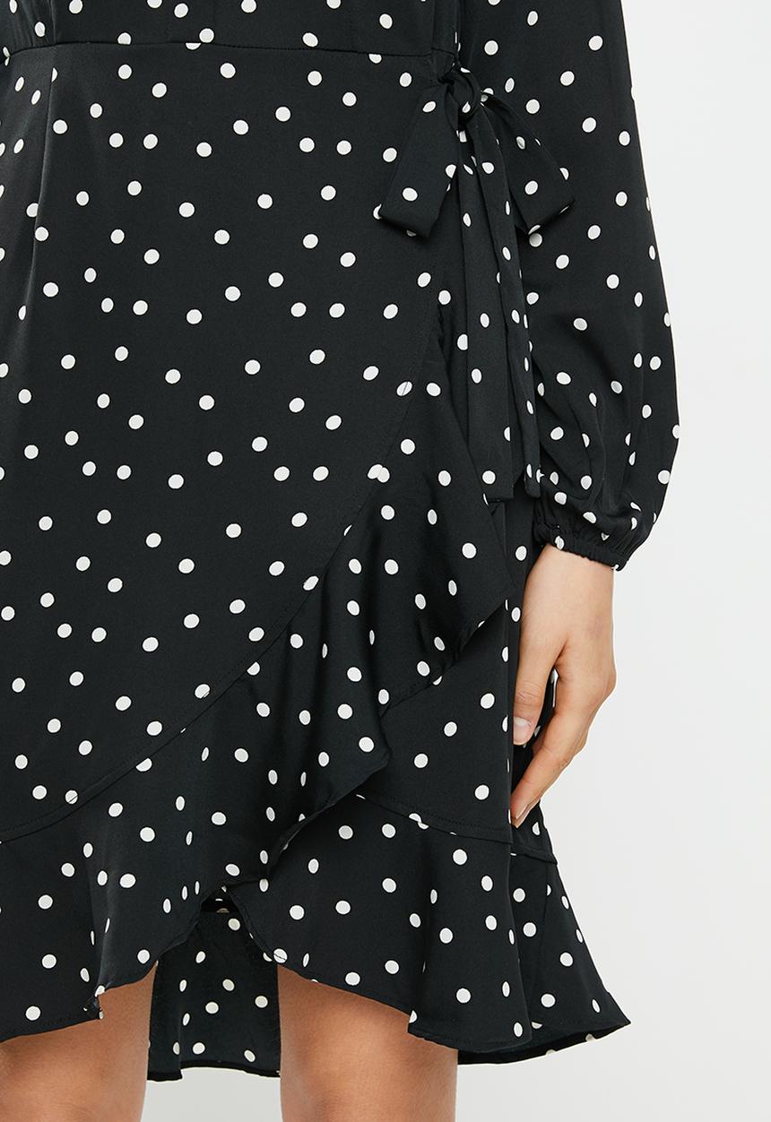 Vero Moda - Windy henna long sleeve shirt dress - black & white 