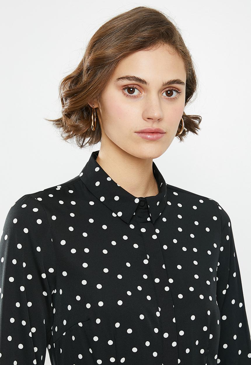 Vero Moda - Windy henna long sleeve shirt dress - black & white 