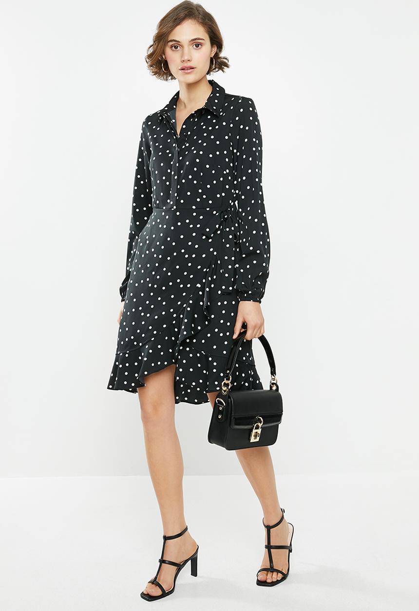 Vero Moda - Windy henna long sleeve shirt dress - black & white 