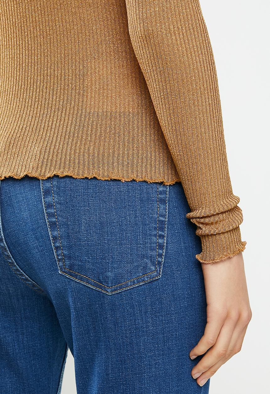 Vero Moda - Ophelia long sleeve high neck frill top - brown