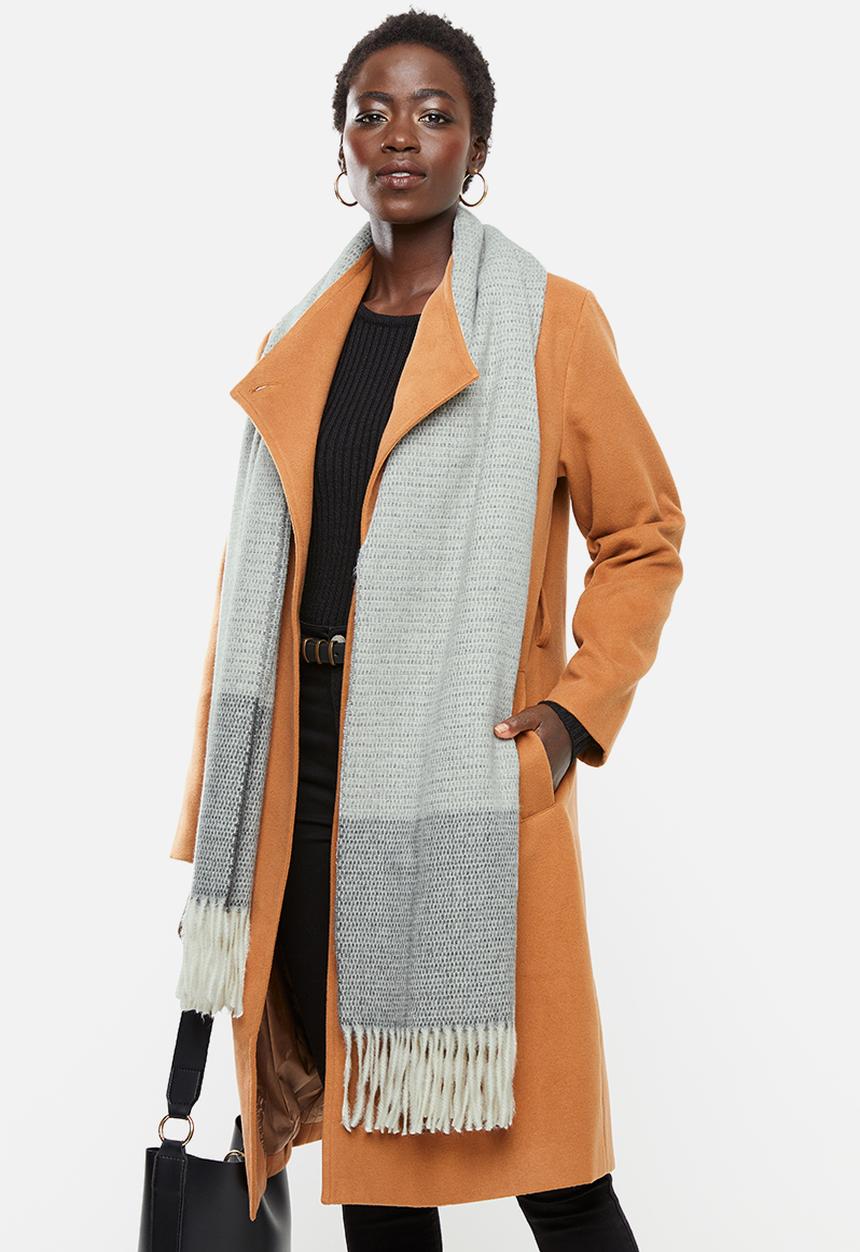 edit - Oversized fringed scarf - grey & cream