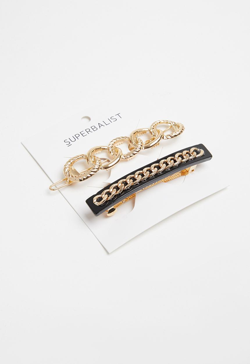 Superbalist - Chain link hair slides - black & gold