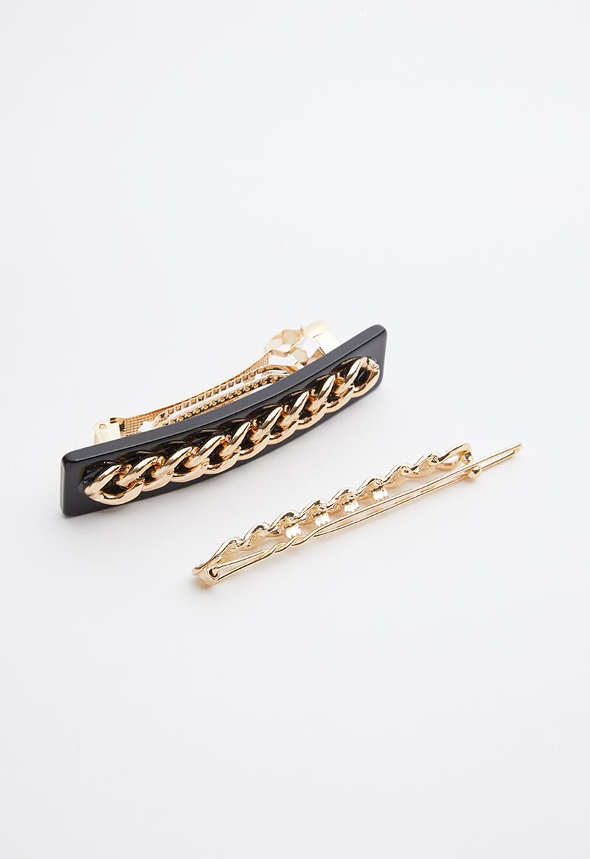 Superbalist - Chain link hair slides - black & gold