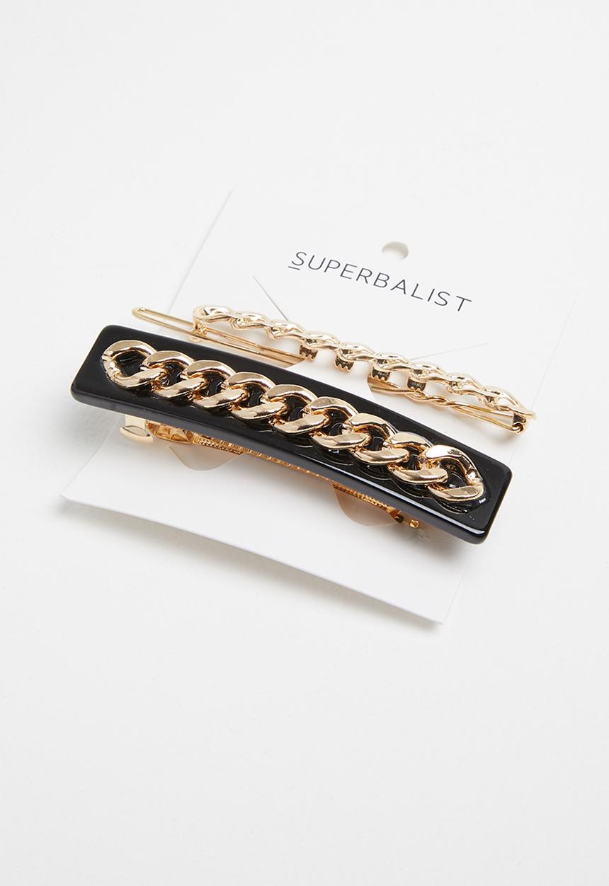 Superbalist - Chain link hair slides - black & gold