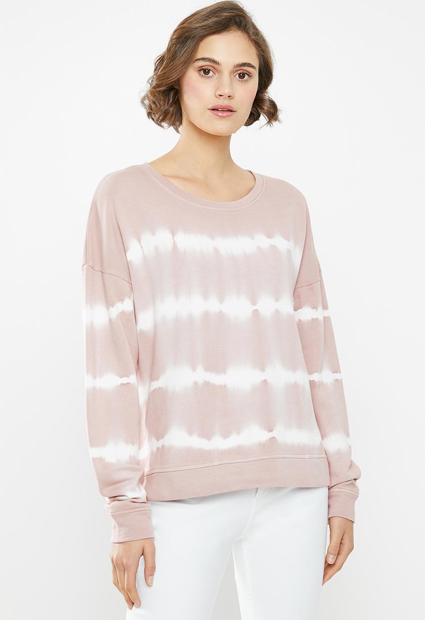 Jacqueline de Yong - Laila life long sleeve dyed sweat - dusty pink & white 