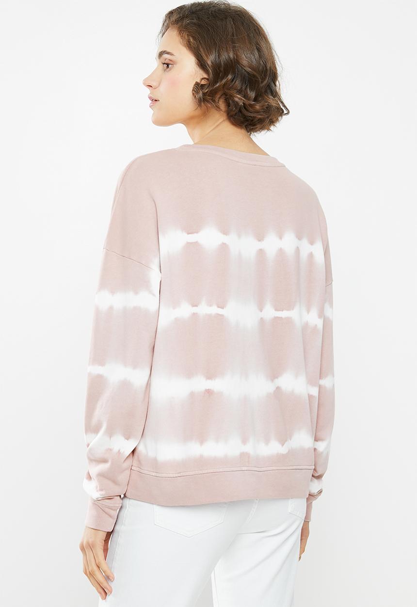 Jacqueline de Yong - Laila life long sleeve dyed sweat - dusty pink & white 