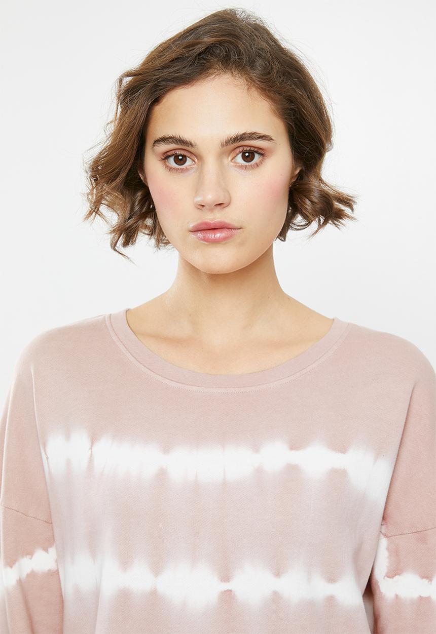Jacqueline de Yong - Laila life long sleeve dyed sweat - dusty pink & white 