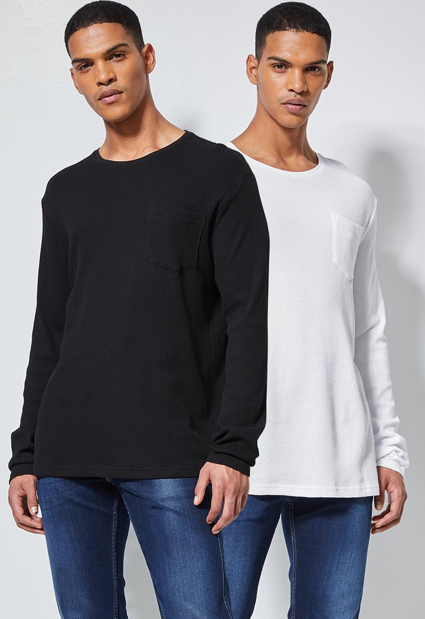 Superbalist - 2 Pack textured pocket tees - white & black 