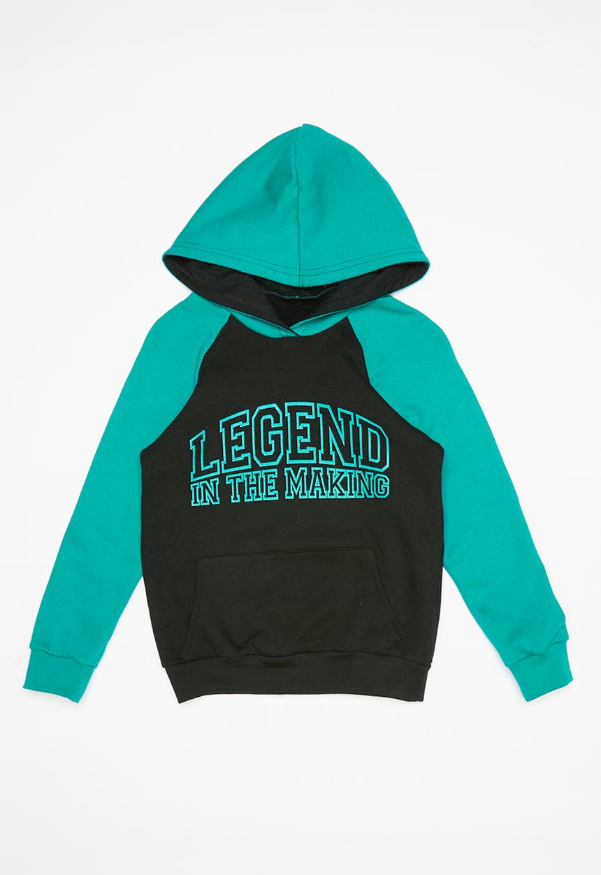 Pop Candy - Colour block raglan hoodie - black & blue