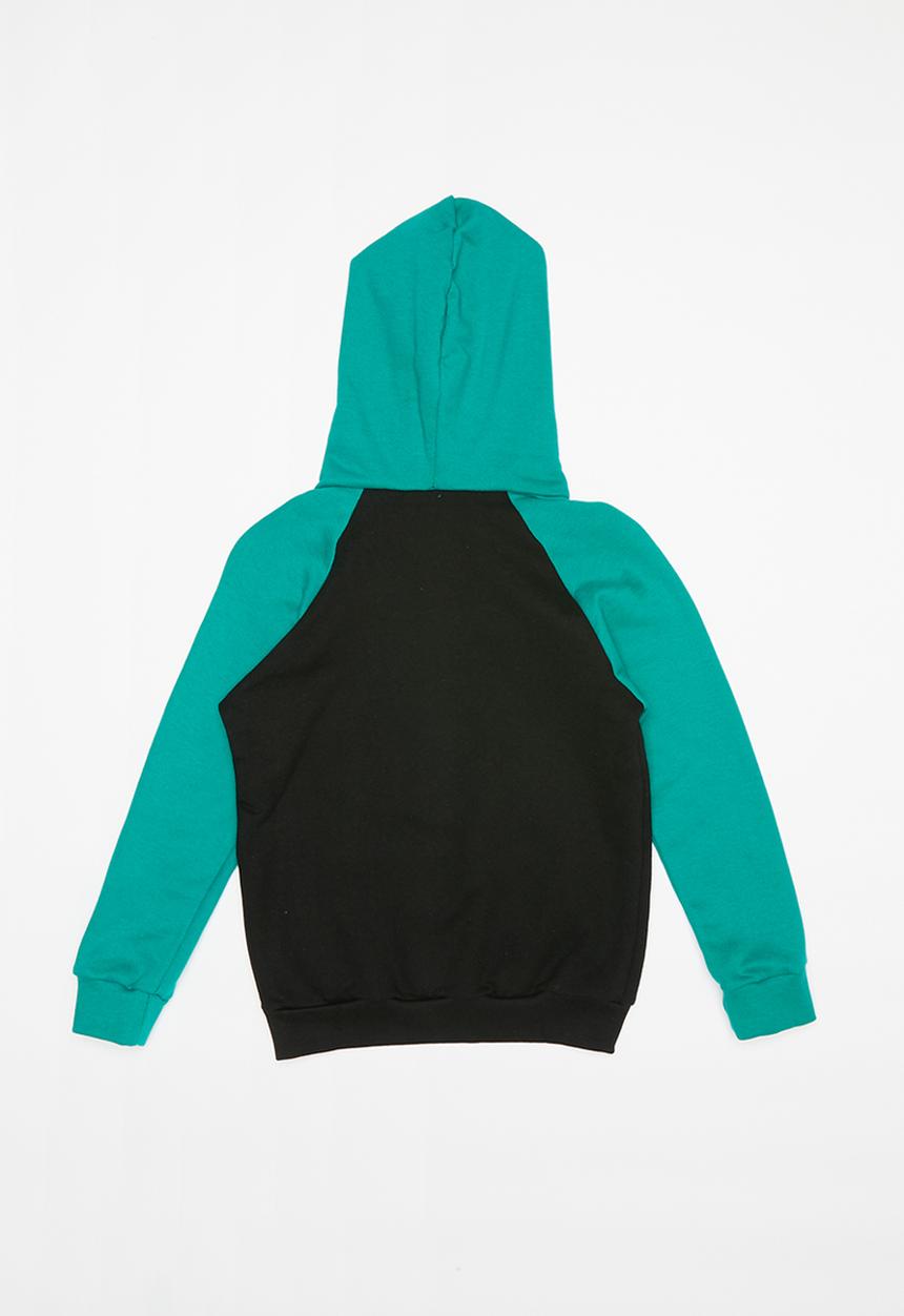 Pop Candy - Colour block raglan hoodie - black & blue