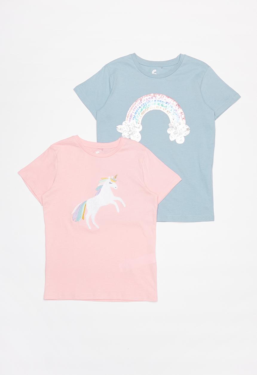 Cotton On - Stevie short sleeve embellished 2 pack  - pink & blue