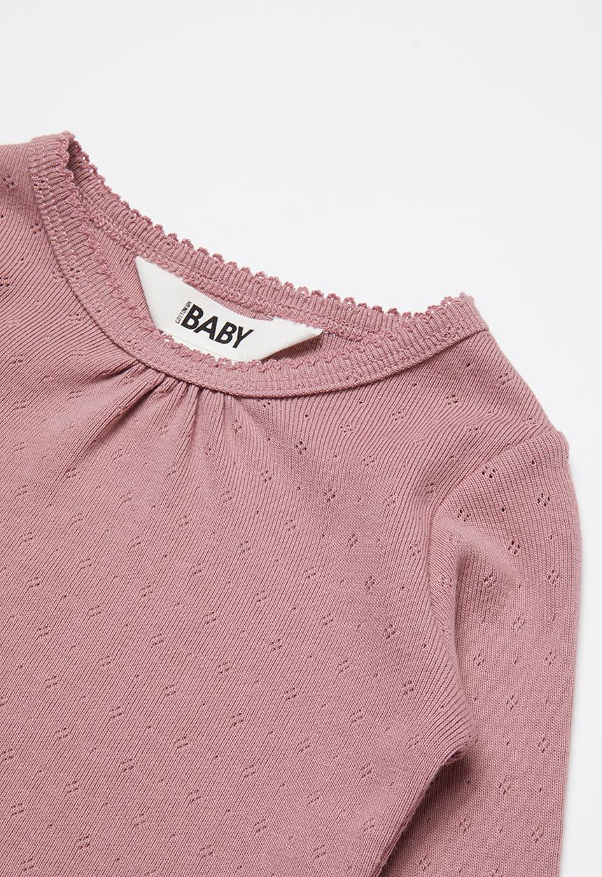 Cotton On - 2 Pack Mich long sleeve pointelle top  - dusty berry & stone green