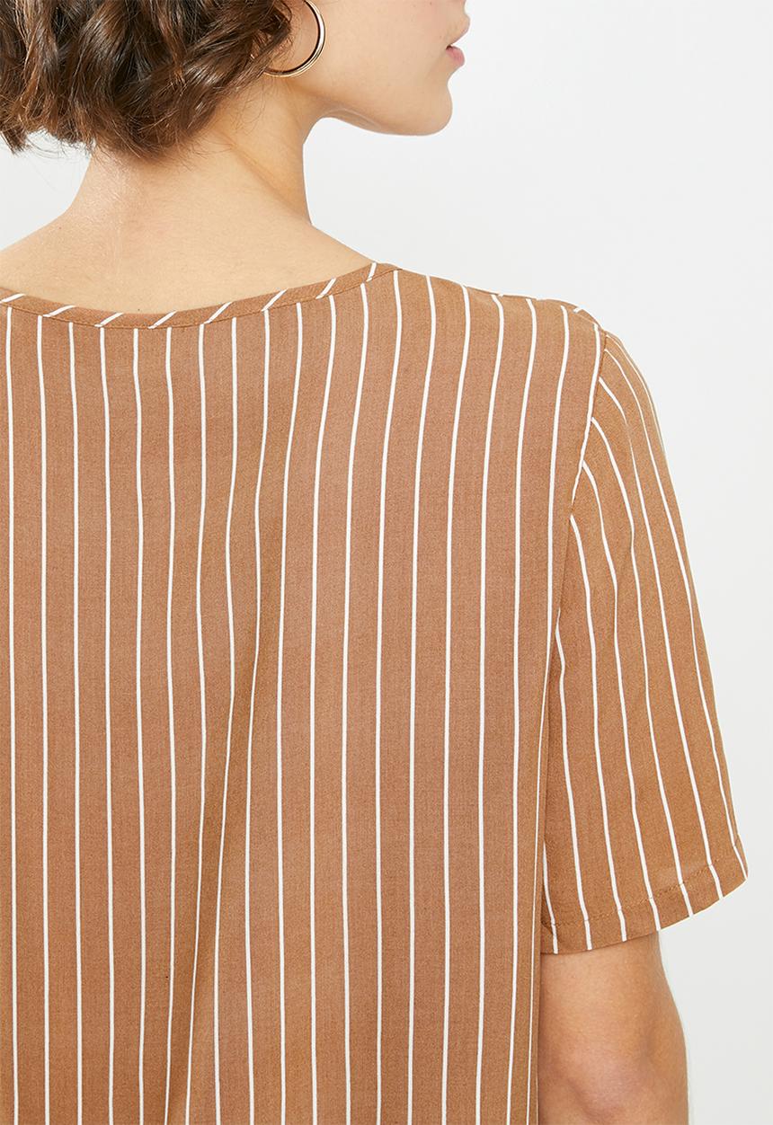 Jacqueline de Yong - Starr life short sleeve top - brown & white 