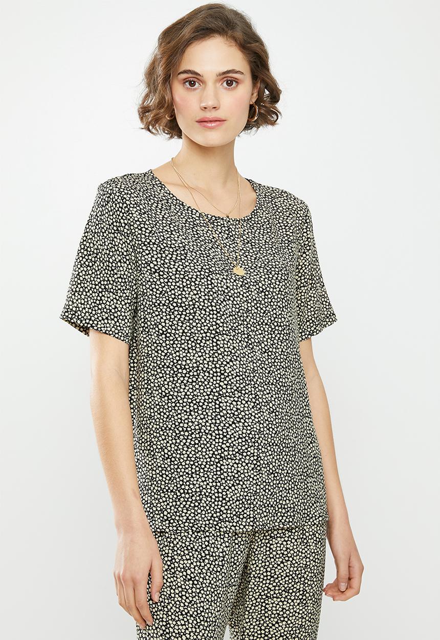 Jacqueline de Yong - Starr life short sleeve top - black & cream 