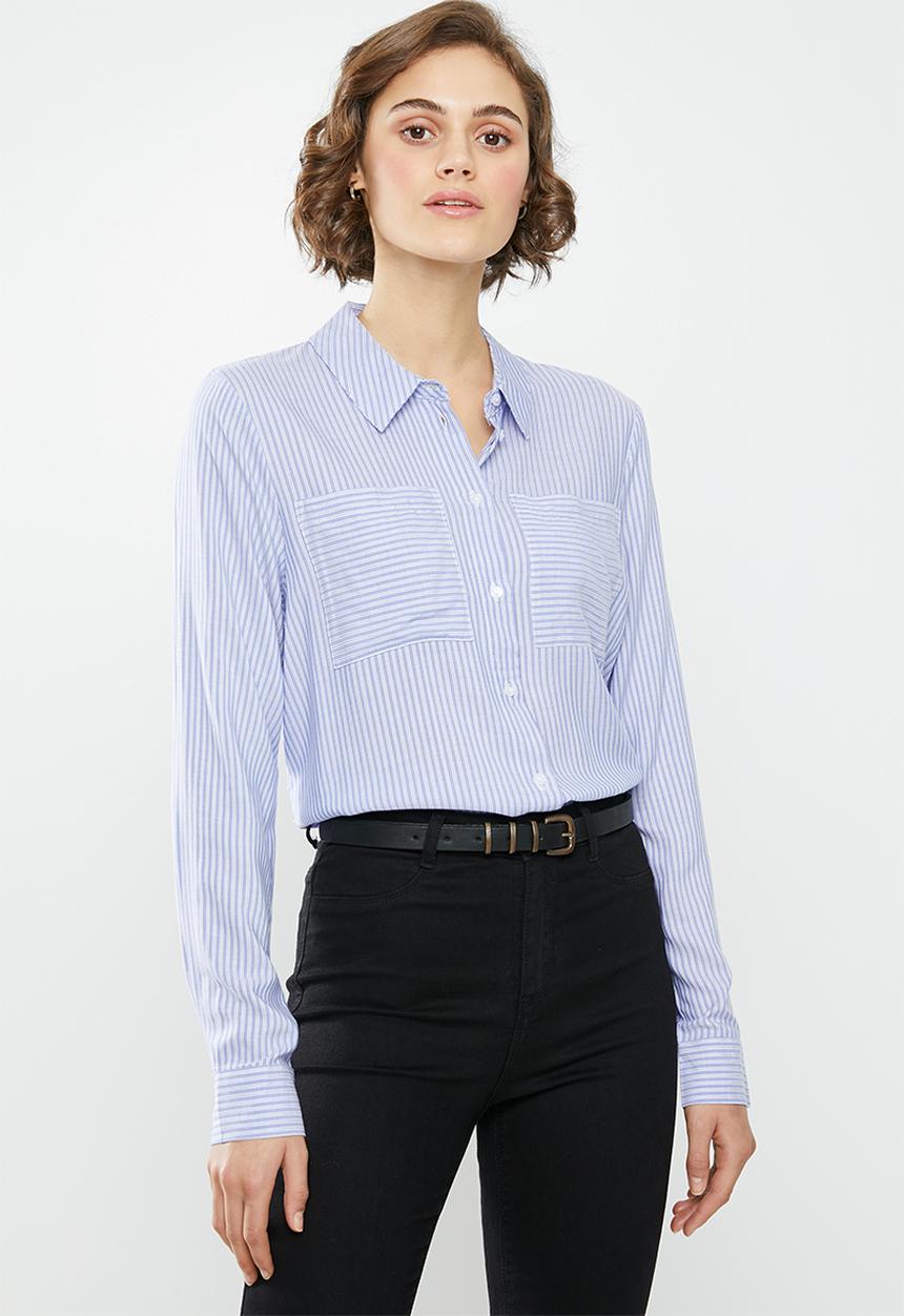 Jacqueline de Yong - Tom long sleeve shirt - blue & white 