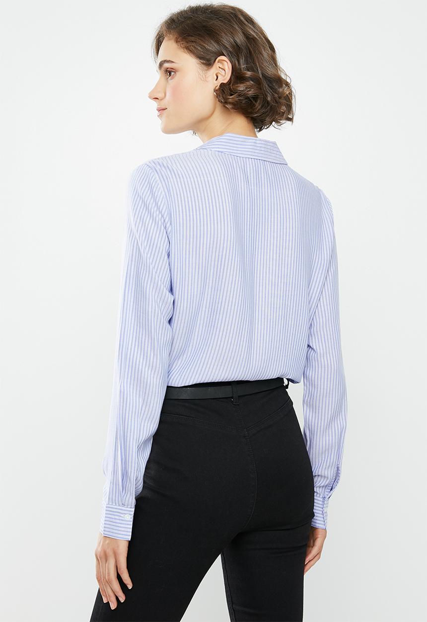 Jacqueline de Yong - Tom long sleeve shirt - blue & white 