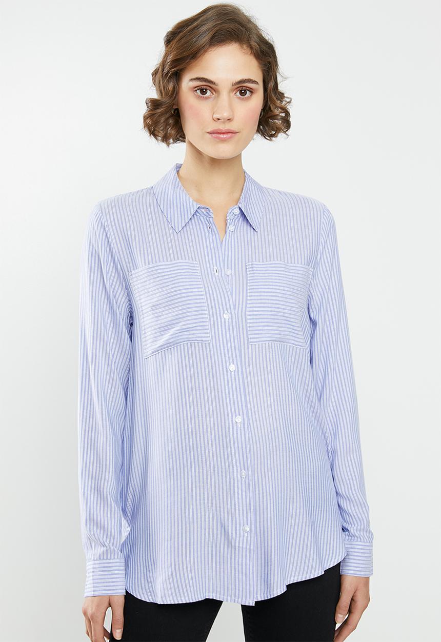 Jacqueline de Yong - Tom long sleeve shirt - blue & white 