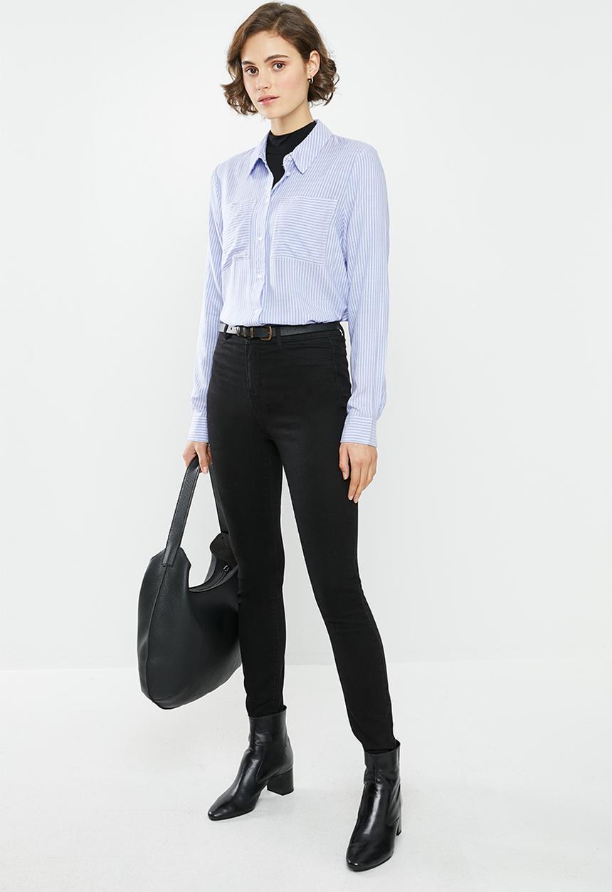 Jacqueline de Yong - Tom long sleeve shirt - blue & white 