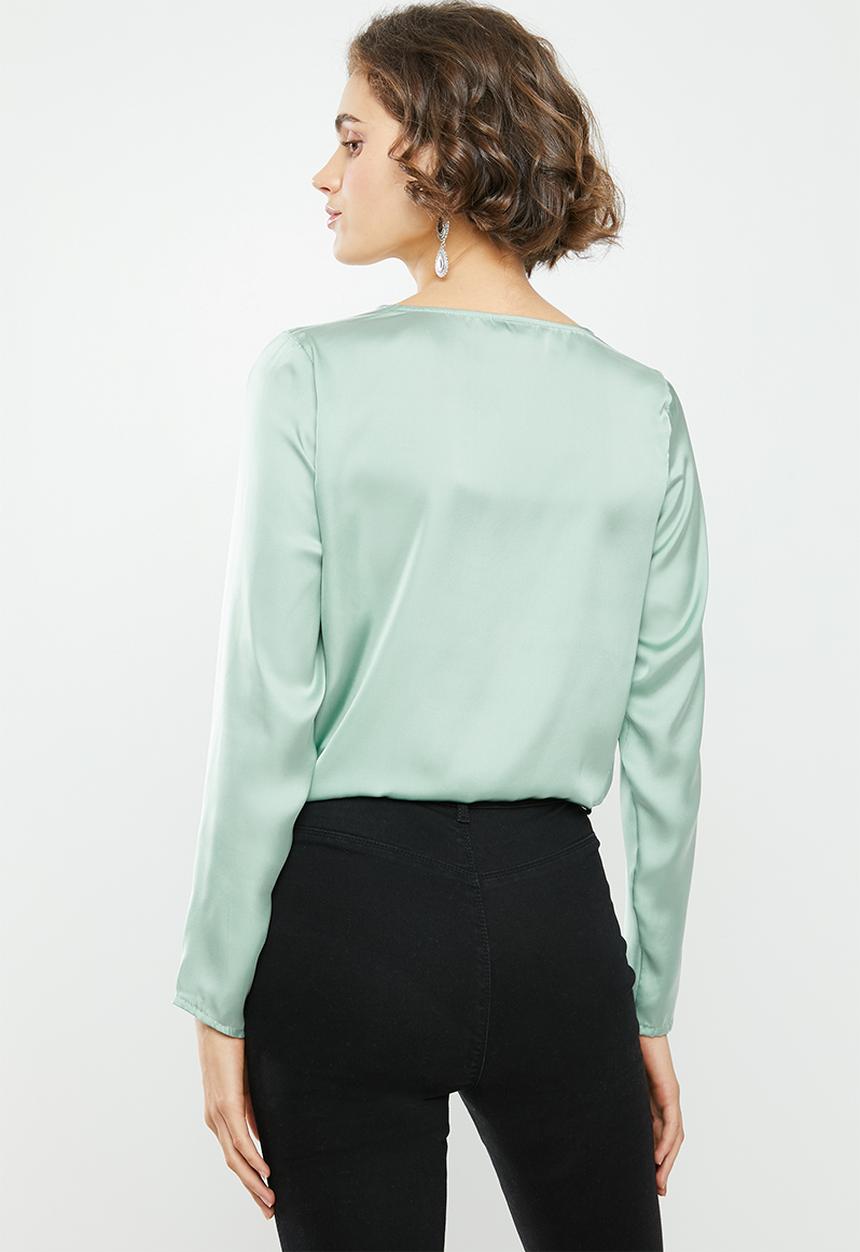 ONLY - Faby long sleeve V-neck top - soft mint  