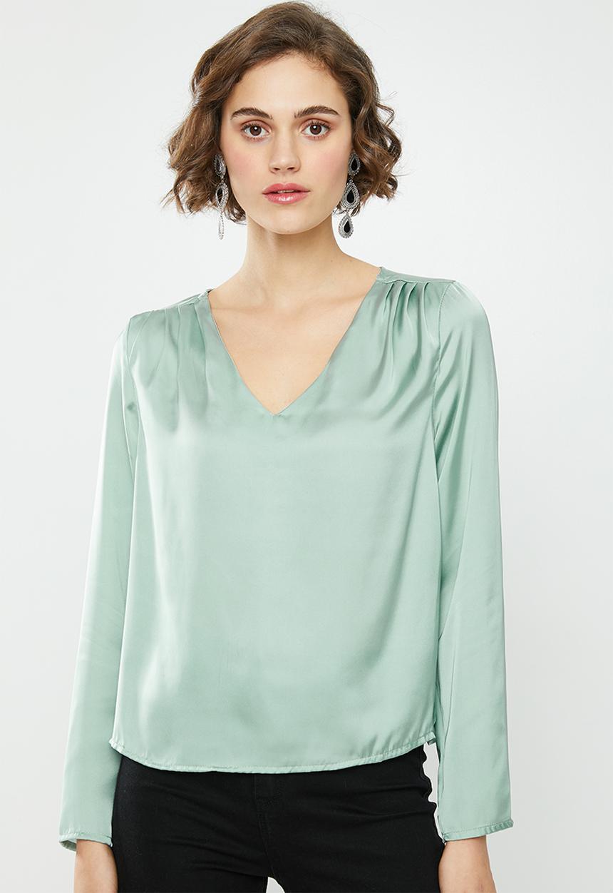 ONLY - Faby long sleeve V-neck top - soft mint  