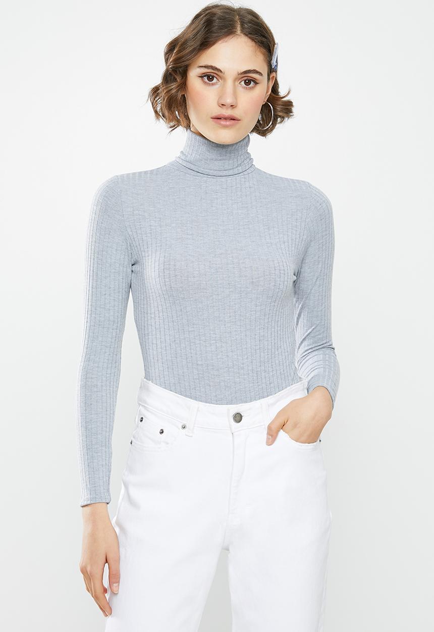 Missguided - Ribbed high neck long sleeve bodysuit - grey