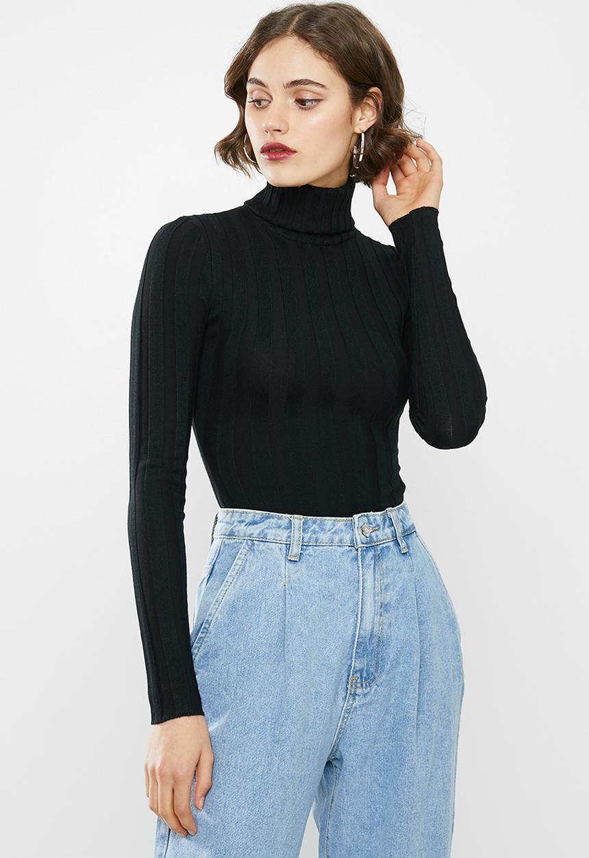Missguided - Roll neck extreme rib bodysuit - black