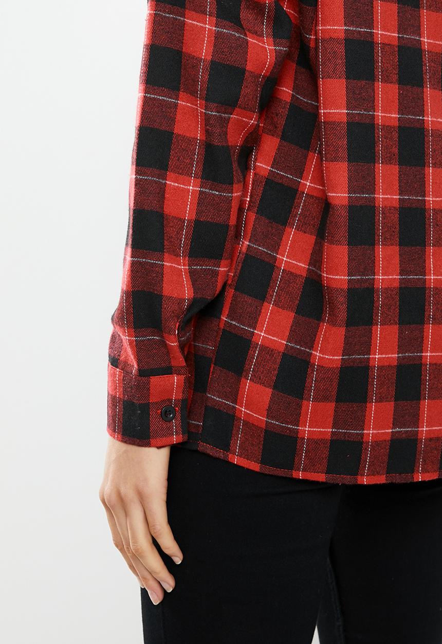 Missguided - Oversized brushed check shirt - red & black