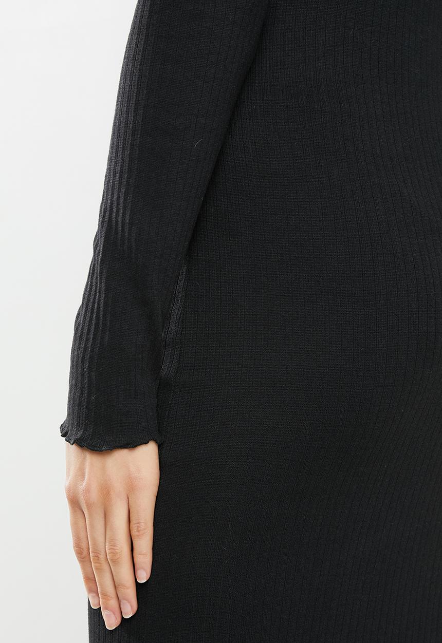 Missguided - Rib knot front long sleeve midi dress - black