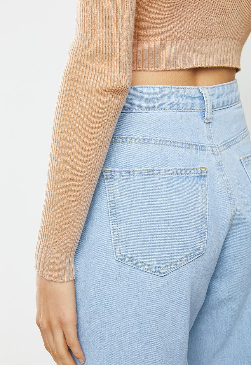 Missguided - High neck rib detail knitted crop top - sand